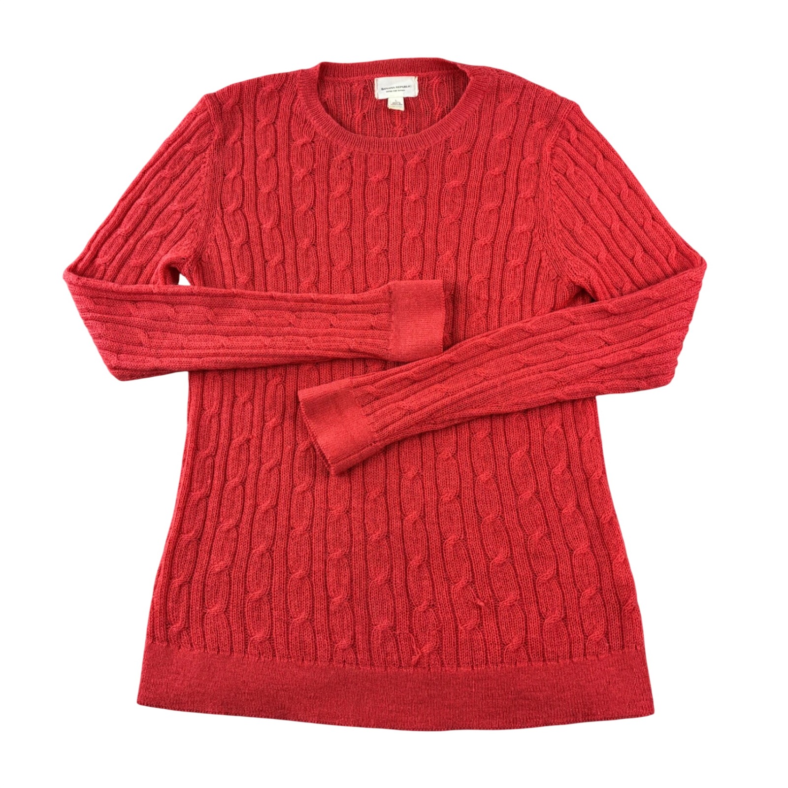 Banana Republic Sweater Womens L Red 100% Alpaca Cable Knit Crew Neck Pullover